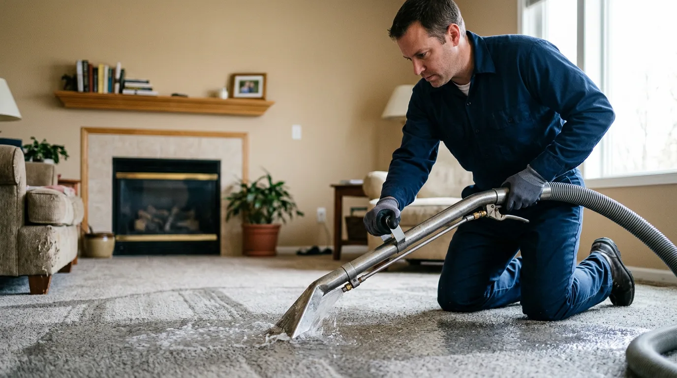 Water damage restoration technician working near Carp Lake, MI
